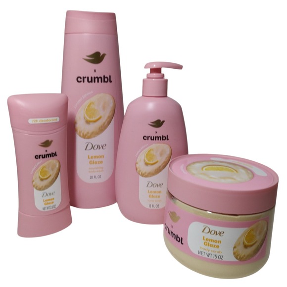 New‎ Dove X Crumbl Lemon Glaze FULL Set 4 Items Deodorant Body Scrub Lotion Wash - Picture 1 of 6